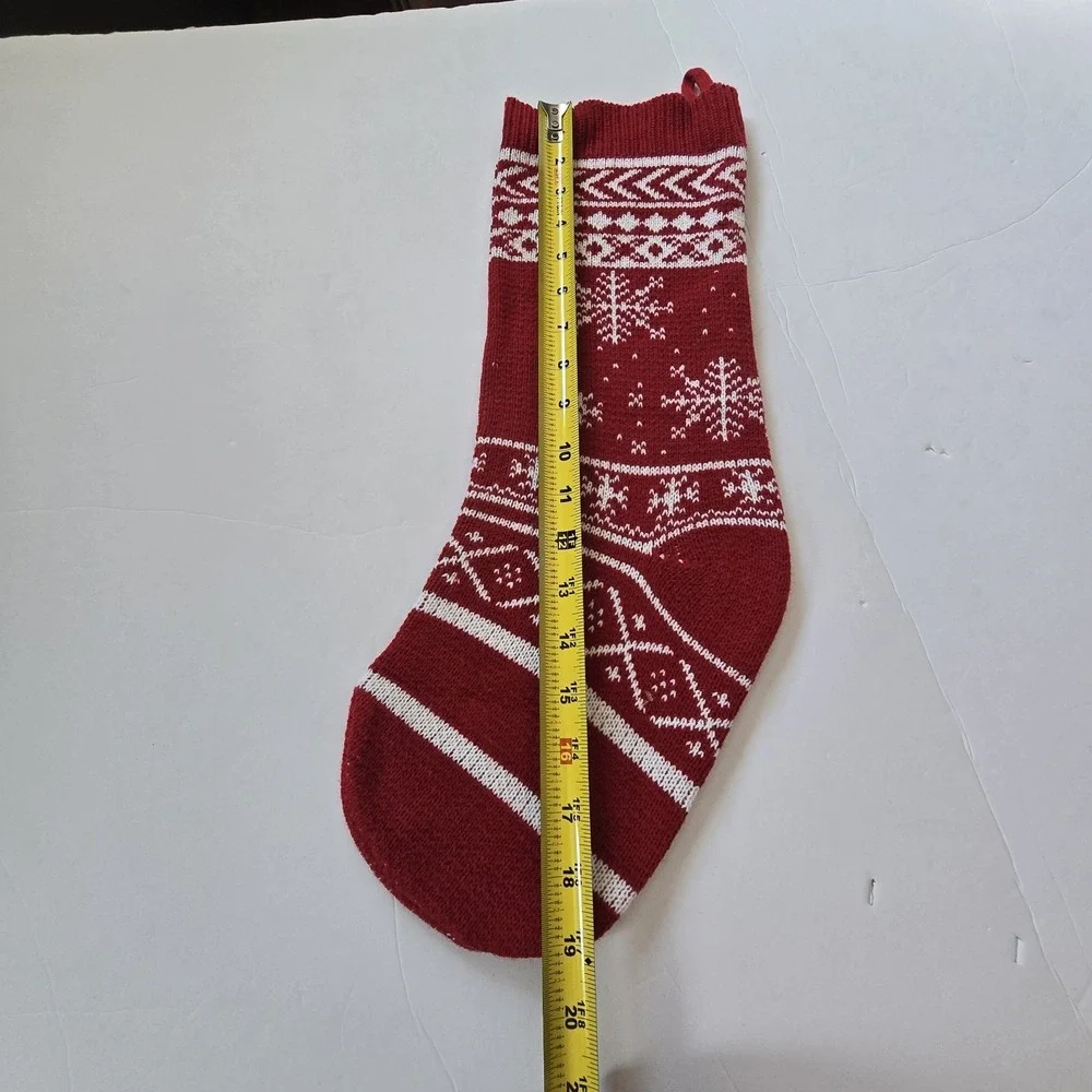 Fair Isle Knitted Christmas Stocking Nordic Snow Red Cream Holiday Christmas